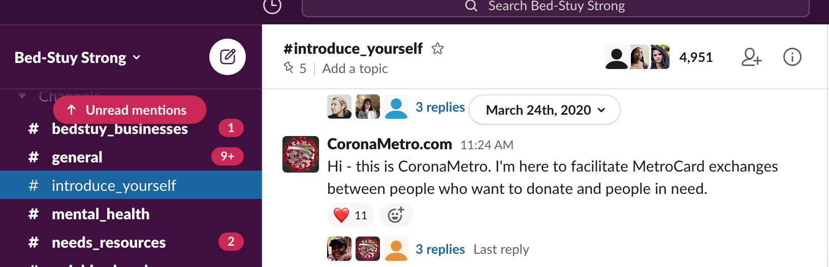 CoronaMetro introduction in Bed-Stuy Strong Slack