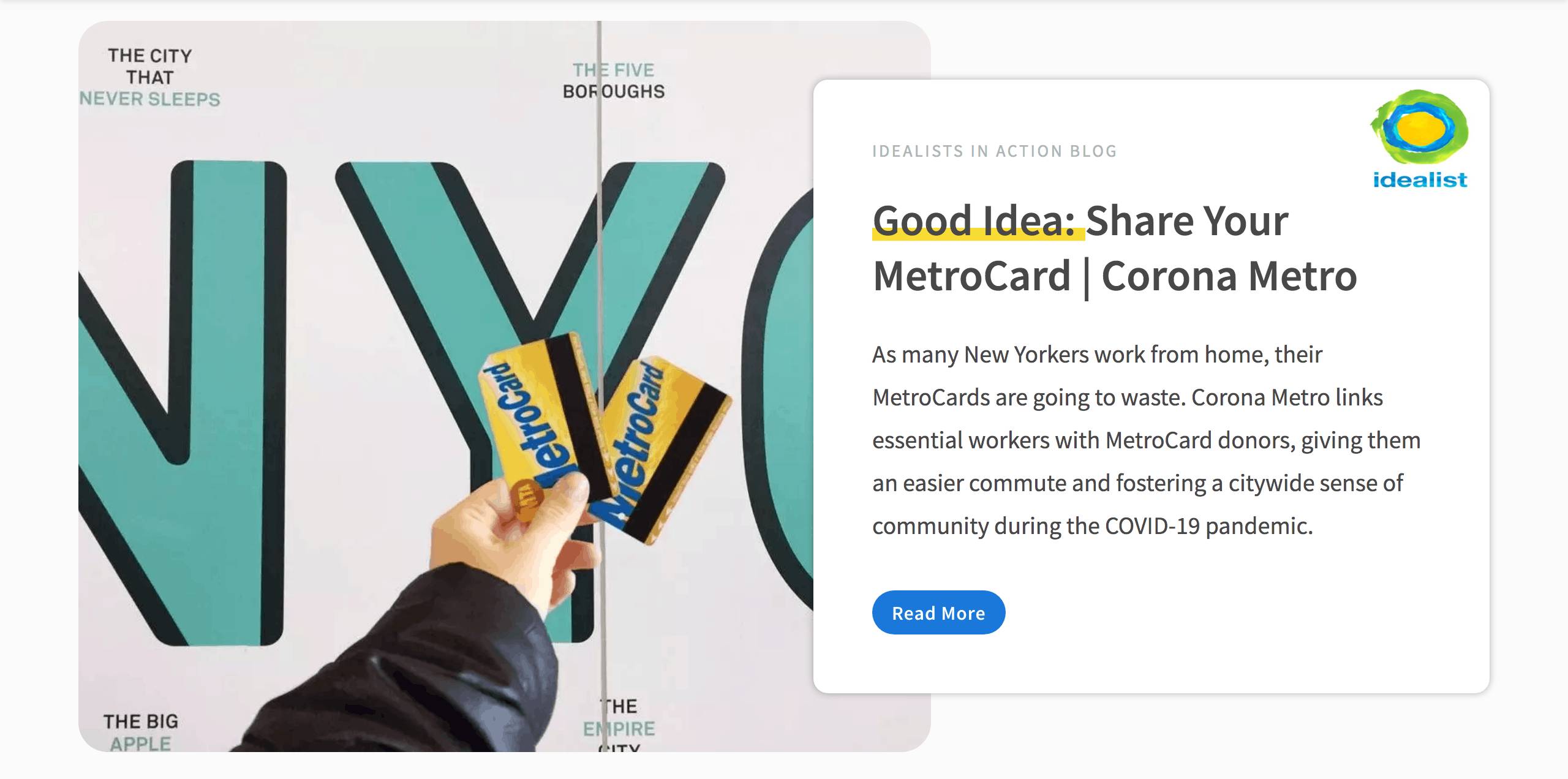 Idealist blog feature: Good Idea — Share Your MetroCard / Corona Metro